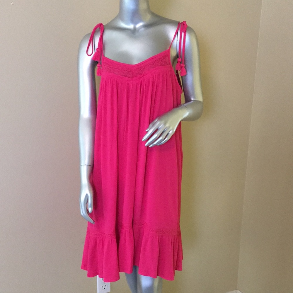 In Loom Hot Pink Crinkle Tassel Sun Dress